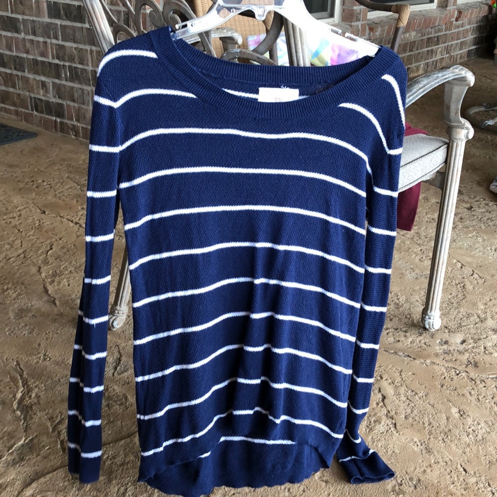 Navy and White Striped Long Sleeve Sweater
